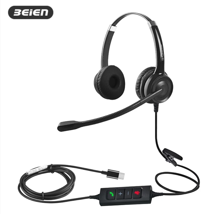 Headset USB C Peredam Kebisingan Dengan Mikrofon Untuk Laptop